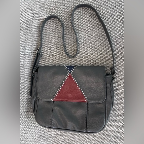 Red and Gray Crossbody Bag with V-Shaped Accent - Picture 1 of 16
